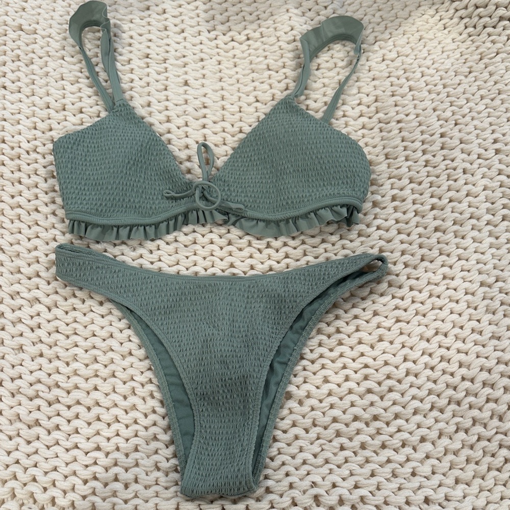 Hollister Green Textured Bikini Set